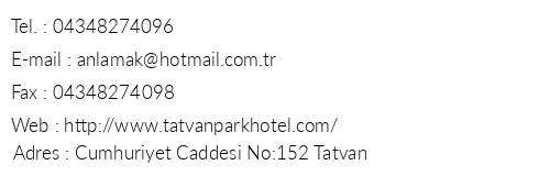 Tatvan Park Hotel telefon numaralar, faks, e-mail, posta adresi ve iletiim bilgileri